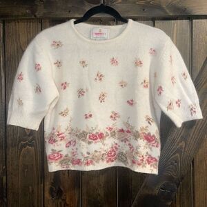 Express Tricot Wool Floral Cropped Sweater
